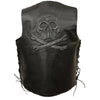 Men's Side Lace Leather Vest w/ Skull & Cross Bones - HighwayLeather