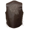 Men's Side Lace Leather Vest w/ Indian Head - HighwayLeather