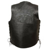 Men's black leather vest with side laces, featuring an eagle head and star details, by Dynamicleather.