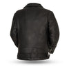 Buffalo Leather Gear men's highway patrol leather jacket with silver hardware, featuring a rugged, authentic design and classic style.