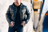 Open men's leather motorcycle jacket by HighwayLeather, featuring classic design and durable leather construction.