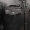 Men's leather motorcycle jacket by HighwayLeather featuring a rugged design with front pockets and classic motorcycle style.