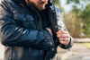 HighwayLeather Vendetta men's leather motorcycle jacket with front pockets, rugged design, and classic black leather finish.