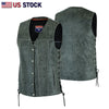 Gray Straight-Bottom Leather Vest with Utility Pocket | HL2611Grey