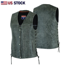 GRAY Straight bottom Gun pocket leather vest - HighwayLeather