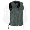 Gray Straight-Bottom Leather Vest with Utility Pocket | HL2611Grey