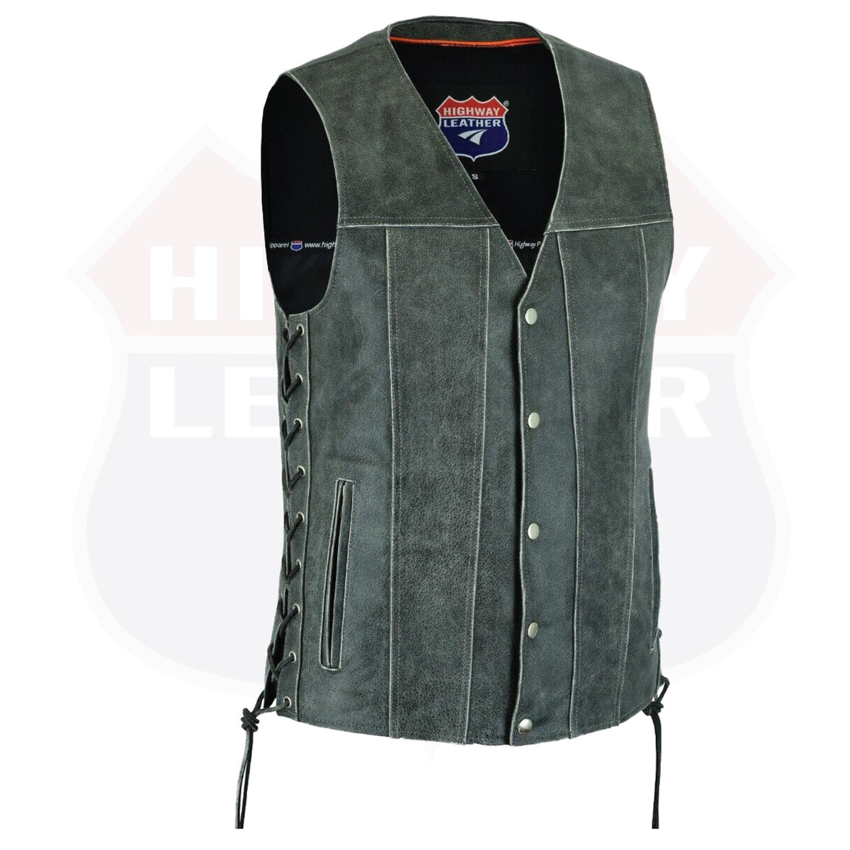 Gray Straight-Bottom Leather Vest with Utility Pocket | HL2611Grey
