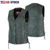 GRAY Straight bottom Gun pocket leather vest - HighwayLeather