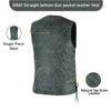 Gray Straight-Bottom Leather Vest with Utility Pocket | HL2611Grey