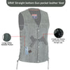 Gray Straight-Bottom Leather Vest with Utility Pocket | HL2611Grey