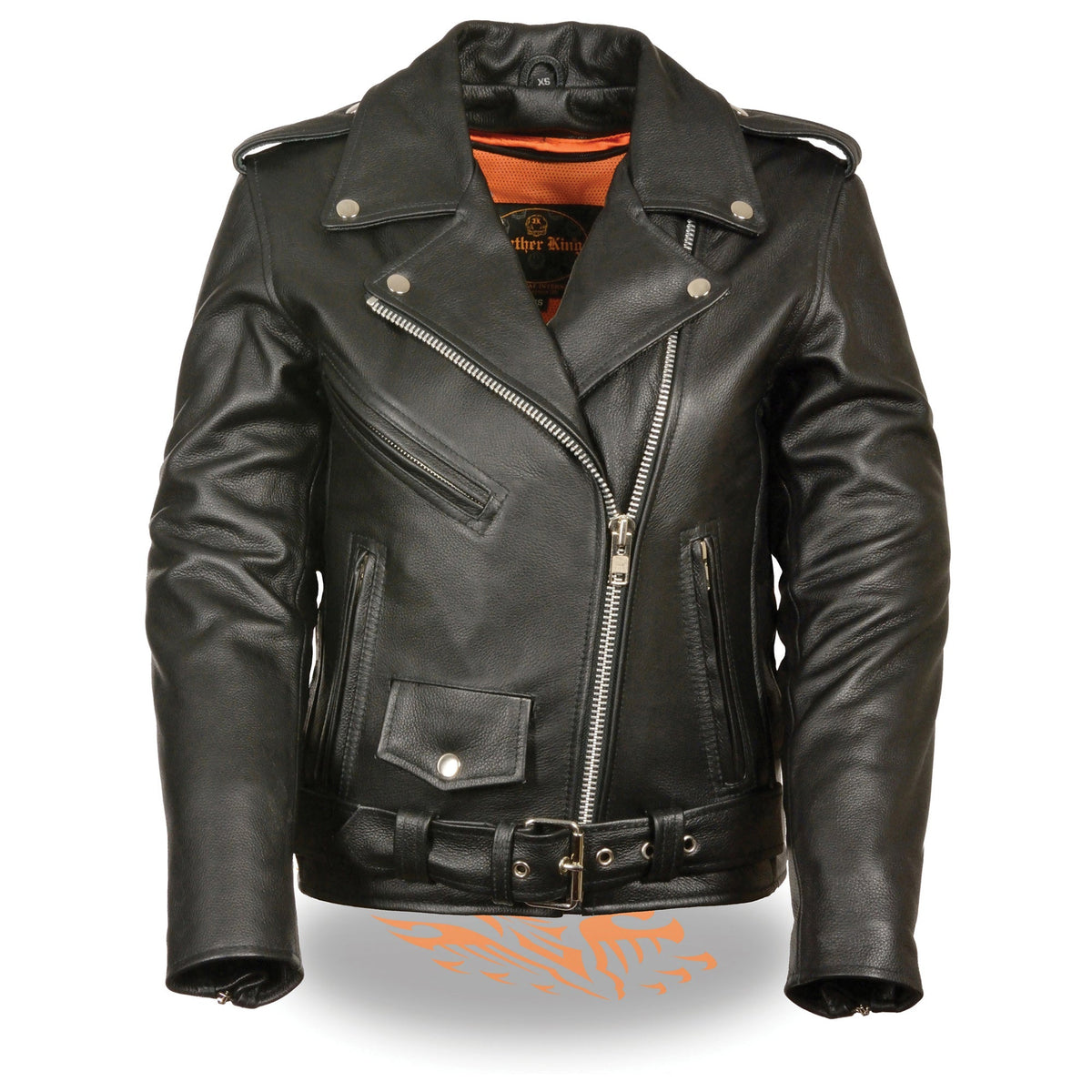 Ladies full-length traditional leather police jacket for women, HighwayLeather brand, showcasing classic design and durable leather material.