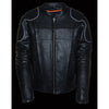 Men's HighwayLeather side stretch vented scooter jacket with zipper details and breathable fabric, designed for motorcycle riding.