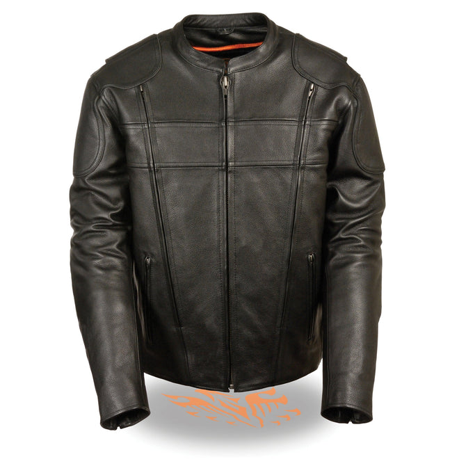 Men's HighwayLeather side stretch vented scooter jacket with breathable panels and sleek design, ideal for urban riding.