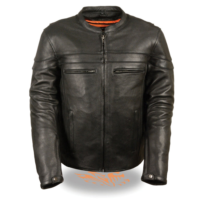 Men's sporty crossover scooter jacket by HighwayLeather, shown in dark color with zipper details and casual fit.