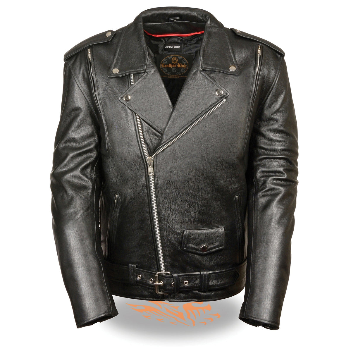 Men's HighwayLeather vented motorcycle jacket with side lace details, black leather with zippered front and adjustable side laces.