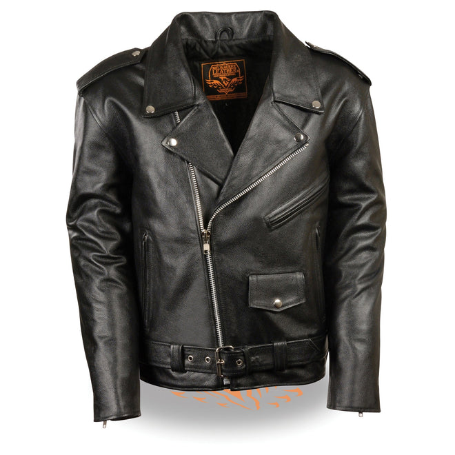 Youth-sized traditional style police biker jacket by HighwayLeather, featuring classic design and authentic detailing for kids.