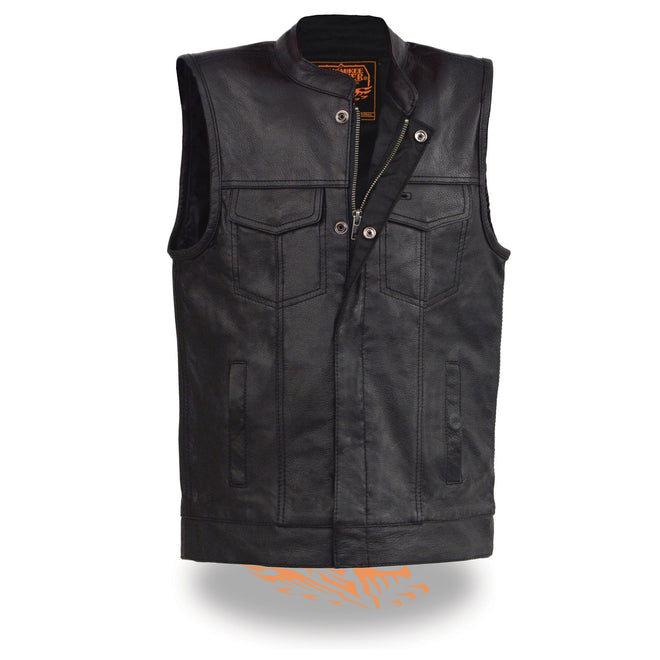 Youth size open neck snap-front club style vest by HighwayLeather, featuring a zip front and casual kids clothing design.
