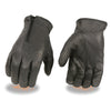 Men's unlined leather gloves with zipper closure, HighwayLeather men's gloves, showing smooth leather and functional zipper detail.