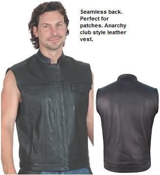 Black leather men’s vest with patch holder from Buffalo Leather Gear, featuring a stylish and durable design for casual wear.