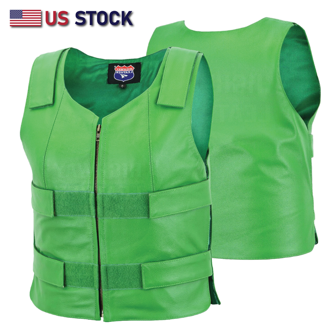 Women’s Green Tactical Style Leather Biker Club Vest | HL14945Green