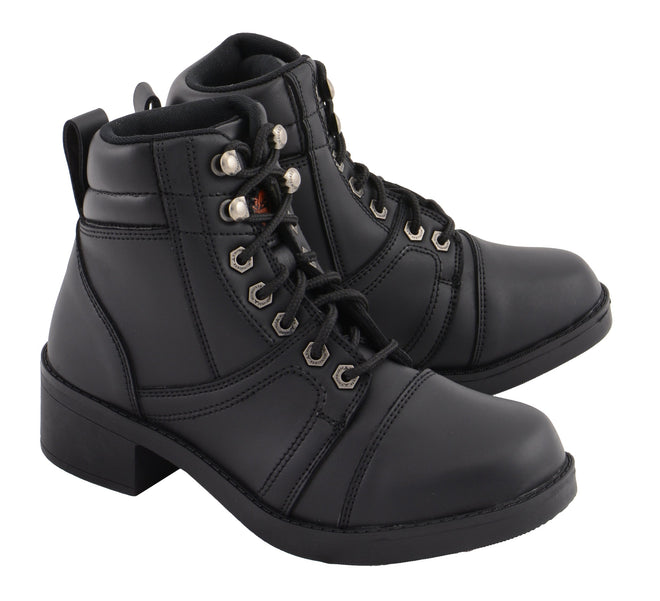 Kids' lace-to-toe biker style boots by HighwayLeather featuring black leather and rugged design, perfect for casual wear.