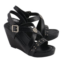 Ladies Triple Strap Studded Wedge Sandal - HighwayLeather