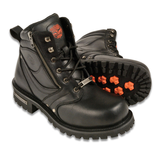 Men's HighwayLeather 6-inch side zipper plain toe boots showing black leather upper, side zipper detail, and sturdy sole.
