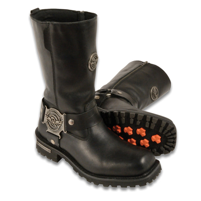 Men's 11-inch classic harness square toe boots by HighwayLeather, featuring wide fit and rugged leather construction.