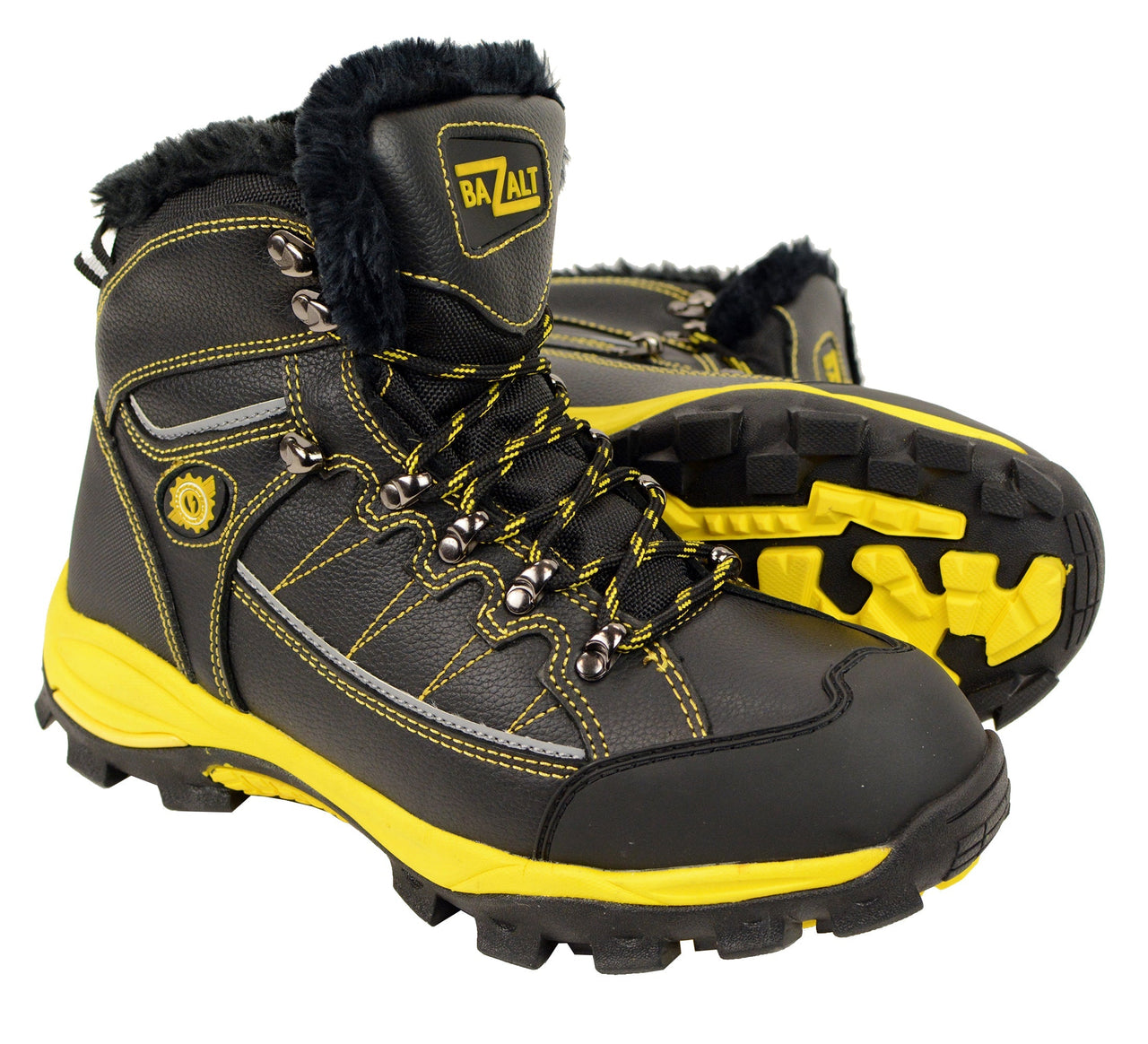 BAZALT-Men's Black & Yellow Water & Frost Proof Leather Boots w/ Faux Fur Lining-BLK/YELLOW-7 - HighwayLeather