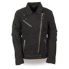 Ladies Zipper Front Black Denim Jacket w/ Studded Spikes - HighwayLeather