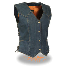 Ladies Side Lace 3 Snap Front Denim Vest - HighwayLeather