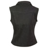 Ladies Zipper Front Black Denim Vest w/ Studded Spikes - HighwayLeather