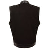 Men's denim club vest with leather trim and hidden zipper by HighwayLeather, featuring a stylish fit and detailed design.