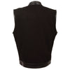 Men's Side Lace Denim Vest w/ Leather Trim & Hidden Zipper
