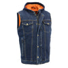 Mens Triple Option Club Style Vest with Fully Removable Hoodie Jacket - HighwayLeather