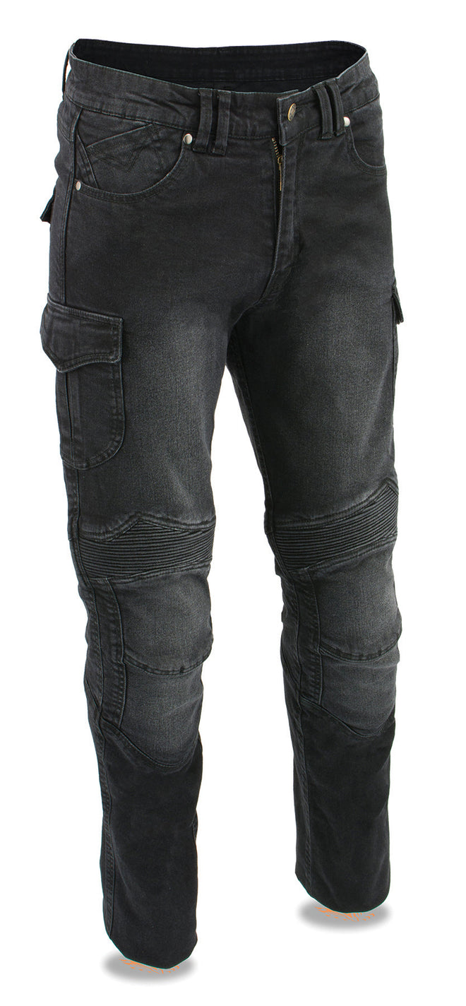 Men's black armored straight cut denim jeans by HighwayLeather with reinforced Aramid® fibers for durability and protection.