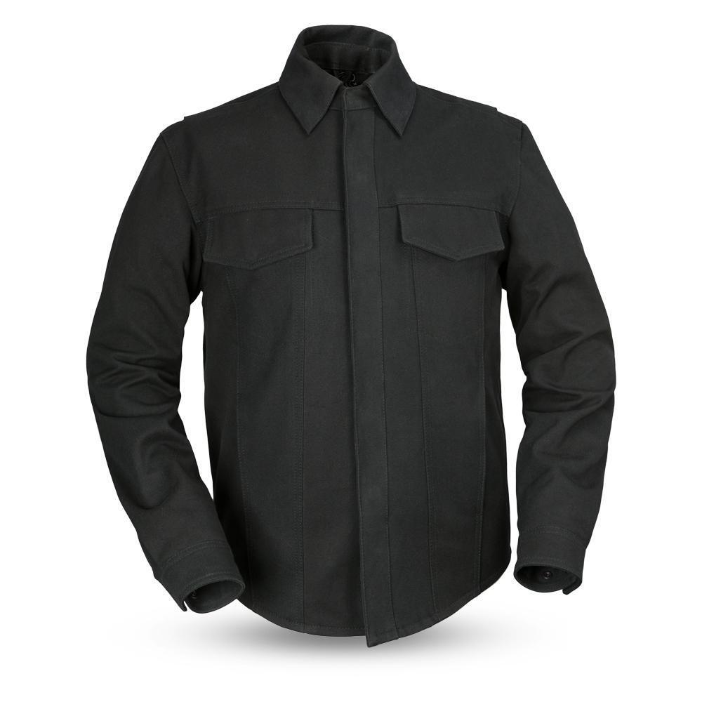 Black Mercer motorcycle canvas shirt for women by FIRST MFG, featuring rugged design and casual style.