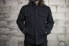 Black Mercer motorcycle canvas shirt for women by FIRST MFG, featuring durable fabric and classic motorcycle jacket style.