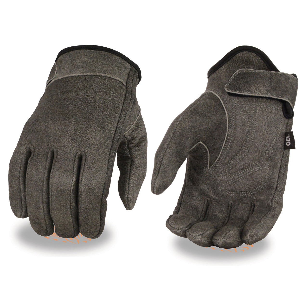 Men's Distressed Gray Leather Gloves with Gel Palm & Wrist Strap - HighwayLeather