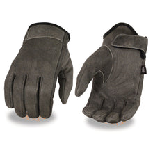 Men's Distressed Gray Leather Gloves with Gel Palm & Wrist Strap