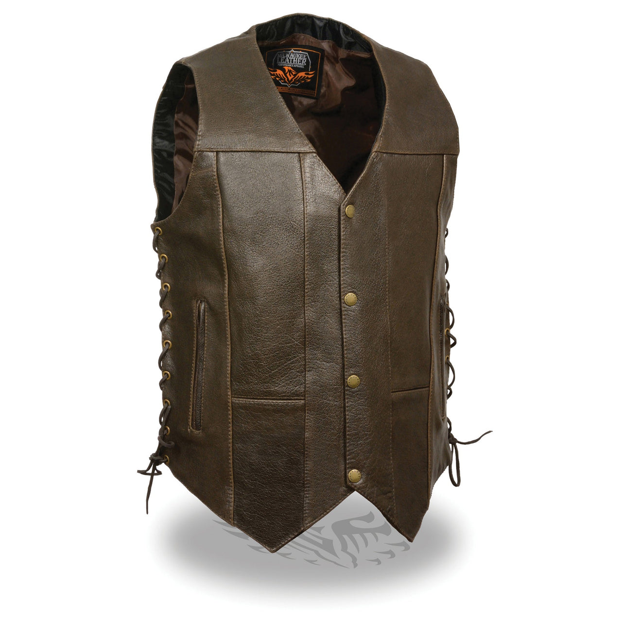 Men's Retro Brown 10 Pocket Side Lace Vest - HighwayLeather