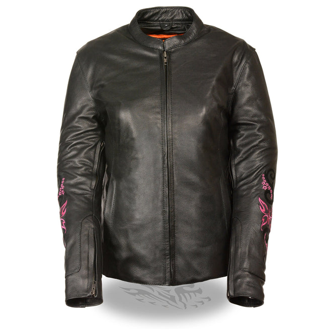 Women's jacket by Dynamicleather featuring butterfly and star detailing, stylish outerwear with intricate embellishments.