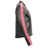 Ladies black racer jacket by HighwayLeather with lightweight fabric and crinkled arm detailing, stylish women’s jacket for casual wear.