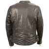 Women’s lightweight black racer jacket with crinkled arm detailing by HighwayLeather, showcasing sleek design and textured sleeves.