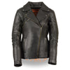 Women's vented biker jacket by HighwayLeather, long length, beltless design with a stylish, breathable vented style.