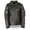 Ladies fitted beltless motorcycle jacket with rivet detailing by HighwayLeather, showcasing sleek design and metal accents.