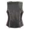 Women's black and silver zipper front vest by Dynamicleather, featuring a rub-off design and stylish details.