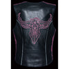 Women's HighwayLeather snap front vest with phoenix studding and embroidery, featuring detailed metallic accents and a stylish fit.