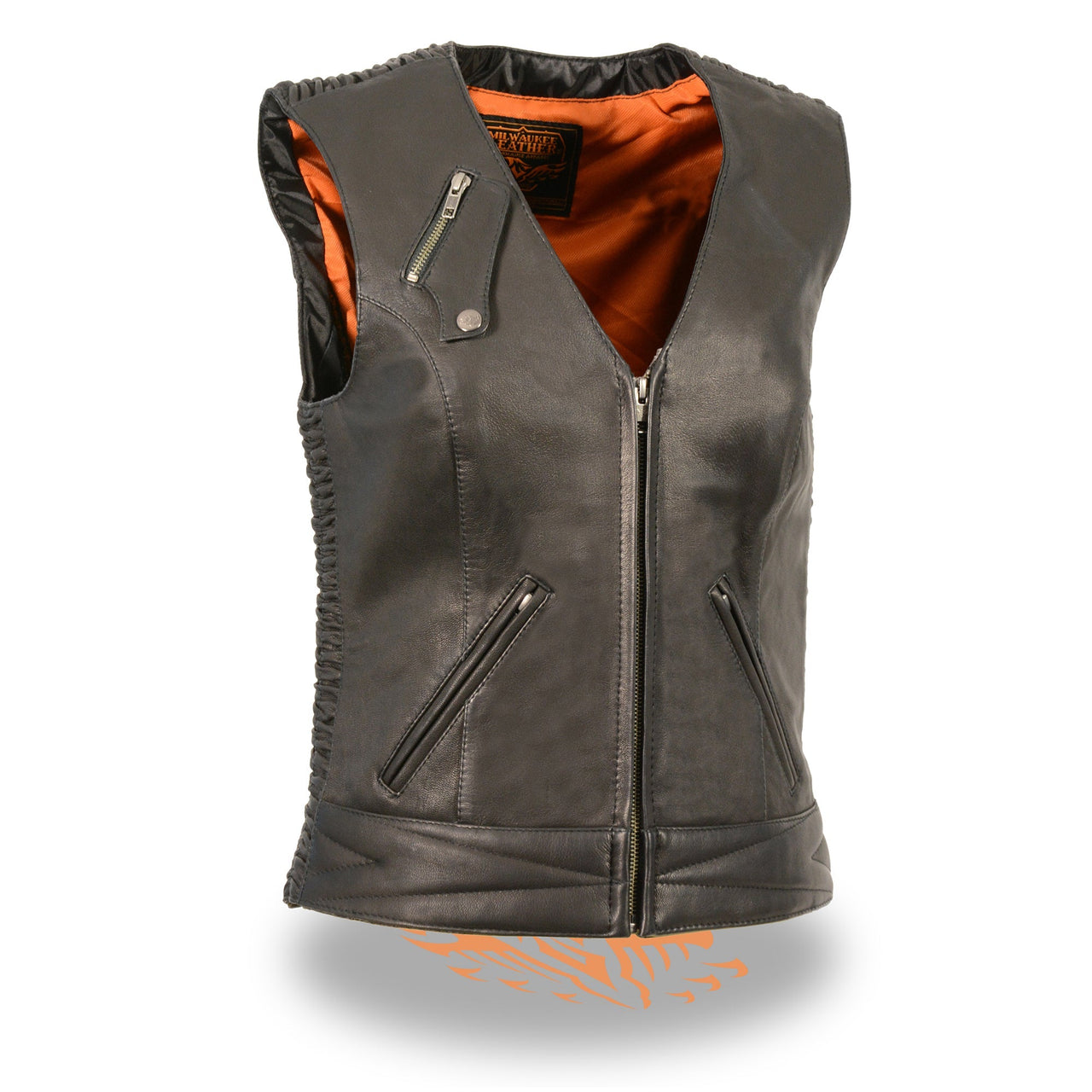 Ladies Lightweight Snap Front Vest w/ Crinkle Detailing - HighwayLeather