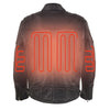 Men's HighwayLeather vented scooter jacket with heated technology, featuring a sleek black design and visible heating panel on the chest.
